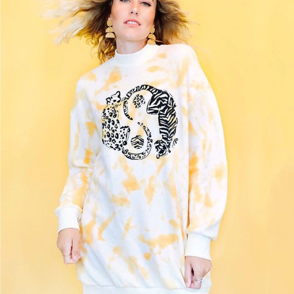 Dazey LA Sweatshirt Dress - Women’s M - Tie Dye Mock Neck Mini Dress